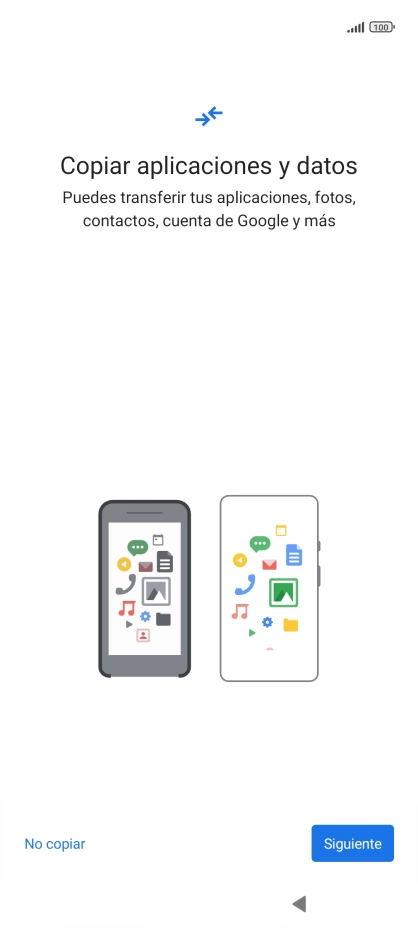 Pulsa No copiar y sigue las indicaciones de la pantalla para finalizar la activación del teléfono.
