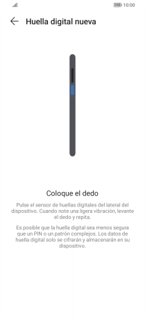 Sigue las indicaciones de la pantalla para crear una huella digital como código de seguridad.