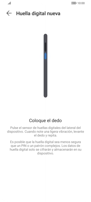 Sigue las indicaciones de la pantalla para crear una huella digital como código de seguridad.