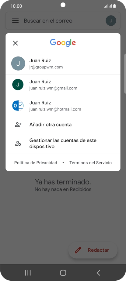Pulsa la cuenta de correo electrónico deseada.