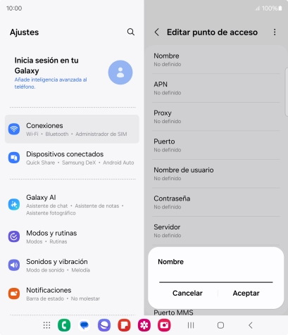 Introduce Vodafone Internet y pulsa Aceptar.