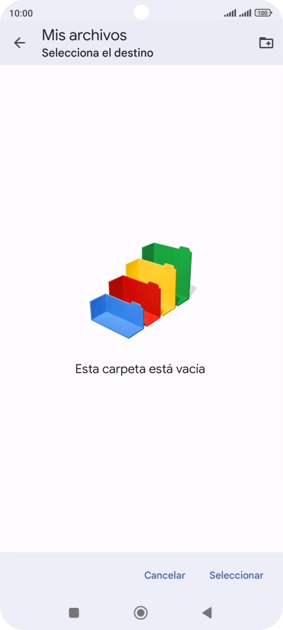 Si deseas crear una nueva carpeta, pulsa el icono de nueva carpeta y sigue las indicaciones de la pantalla para crearla.