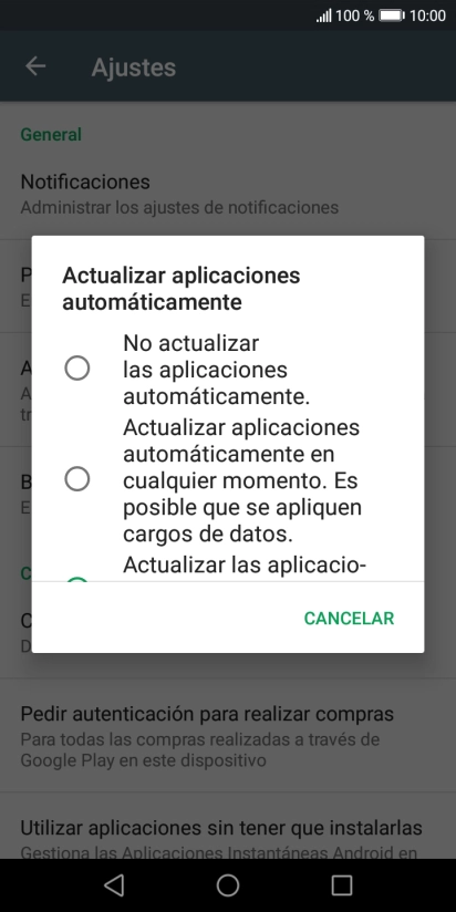 Para desactivar la actualización automática de apps, pulsa No actualizar las aplicaciones automáticamente..