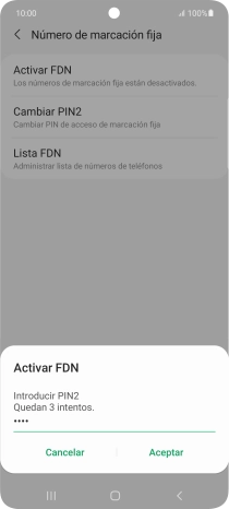 Introduce el código PIN2 y pulsa Aceptar.