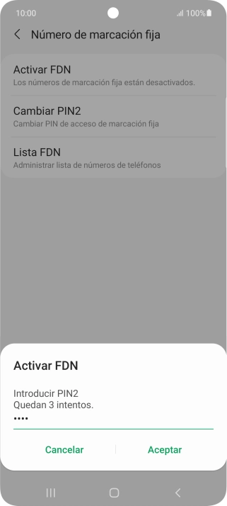 Introduce el código PIN2 y pulsa Aceptar.