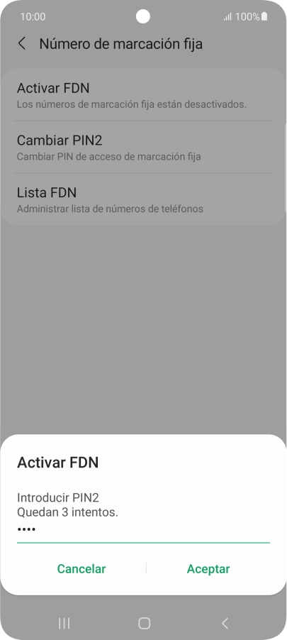 Introduce el código PIN2 y pulsa Aceptar.