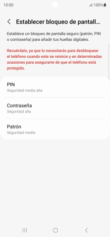 Pulsa el código de seguridad deseado y sigue las indicaciones de la pantalla para crear un código de seguridad del teléfono adicional.