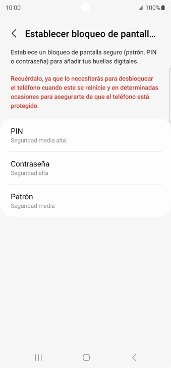 Pulsa el código de seguridad deseado y sigue las indicaciones de la pantalla para crear un código de seguridad del teléfono adicional.