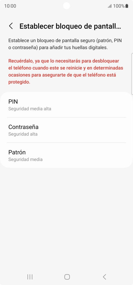 Pulsa el código de seguridad deseado y sigue las indicaciones de la pantalla para crear un código de seguridad del teléfono adicional.