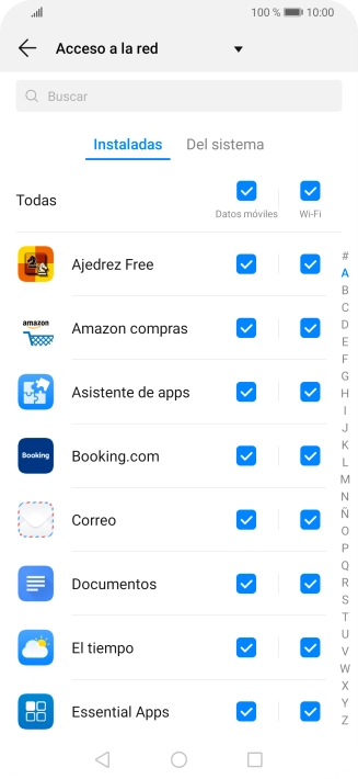 Pulsa en el campo junto al nombre de la aplicación bajo la columna de 