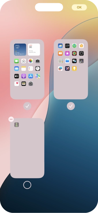Pulsa el icono de eliminar junto a la página de la pantalla de inicio deseada.
