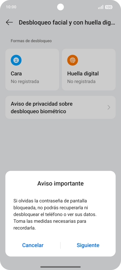 Pulsa Siguiente y sigue las indicaciones de la pantalla para crear un código de seguridad del teléfono adicional.