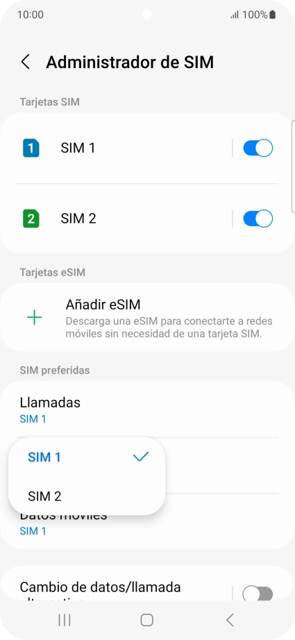 Pulsa la tarjeta SIM deseada.