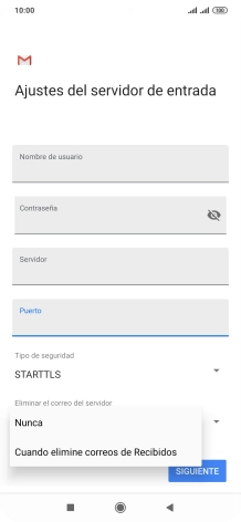 Pulsa Nunca para conservar los correos electrónicos en el servidor cuando los borras del teléfono.