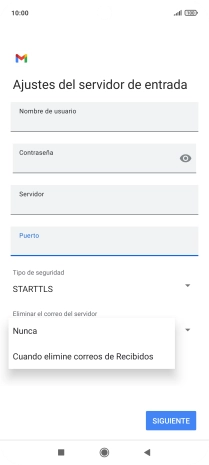 Pulsa Nunca para conservar los correos electrónicos en el servidor cuando los borras del teléfono.
