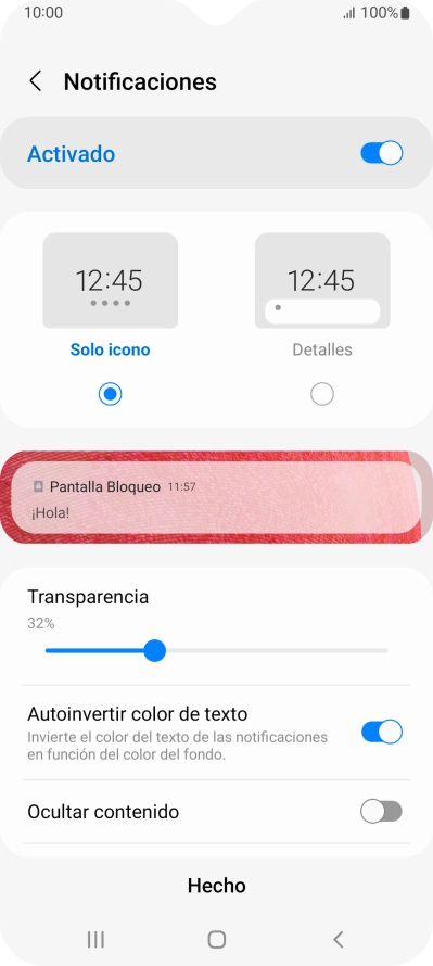 Pulsa los ajustes deseados para activarlos o desactivarlos.