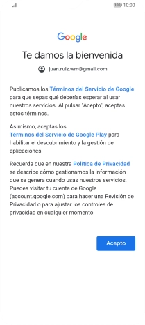 Pulsa Acepto y sigue las indicaciones de la pantalla para seleccionar los ajustes de tu cuenta de Google.
