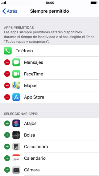 Pulsa el icono de eliminar junto a la app deseada para borrarla de la lista de apps permitidas bajo el tiempo de inactividad de pantalla.