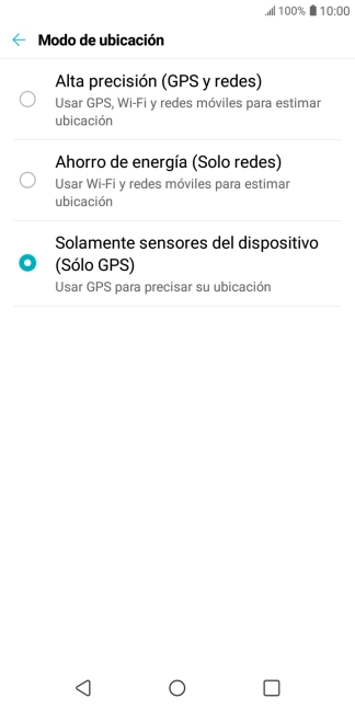 Si seleccionas Alta precisión (GPS y redes), el teléfono podrá encontrar tu posición exacta con ayuda de los satélites GPS, la red móvil y una red wifi cercana. El GPS por satélite requiere vista libre al cielo.
