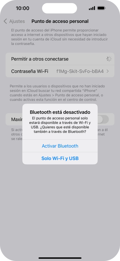 Si la función de wifi está activada, pulsa Solo Wi-Fi y USB.