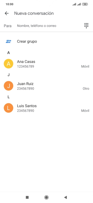 Pulsa en el campo de búsqueda e introduce las primeras letras del nombre del destinatario deseado.