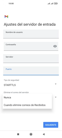Pulsa Nunca para conservar los correos electrónicos en el servidor cuando los borras del teléfono.