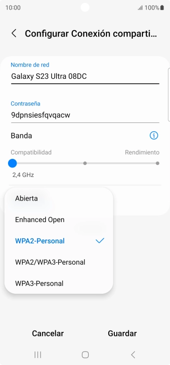 Pulsa WPA3-Personal para proteger la conexión wifi con una contraseña.