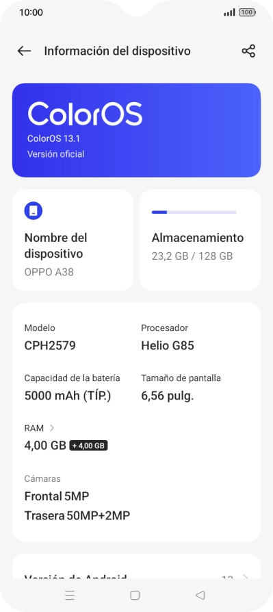 Pulsa el campo superior. Si hay una versión de software nueva disponible, aparecerá ahora en la pantalla. Sigue las indicaciones de la pantalla para actualizar el software del teléfono.