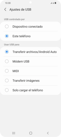 Pulsa Transferir archivos/Android Auto.
