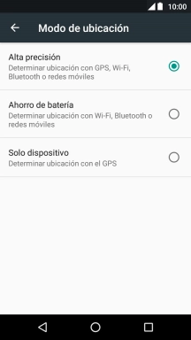 Si seleccionas Alta precisión, el teléfono podrá encontrar tu posición exacta con ayuda de los satélites GPS, la red móvil y una red wifi cercana. El GPS por satélite requiere vista libre al cielo.