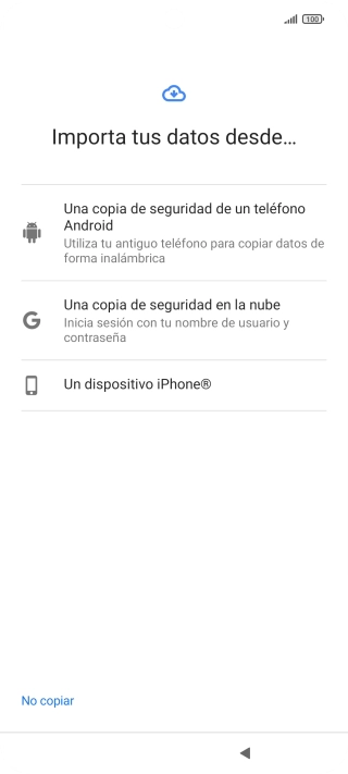 Pulsa la opción deseada y sigue las indicaciones de la pantalla para transferir contenido desde el otro teléfono y finalizar la activación de tu teléfono.