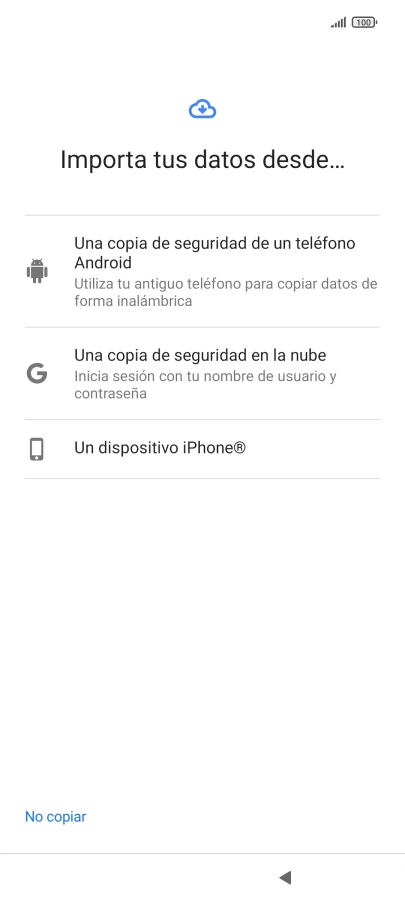 Pulsa la opción deseada y sigue las indicaciones de la pantalla para transferir contenido desde el otro teléfono y finalizar la activación de tu teléfono.