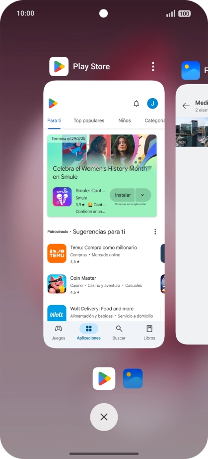 Para cerrar una sola aplicación en ejecución, desliza el dedo hacia arriba sobre la aplicación deseada.
