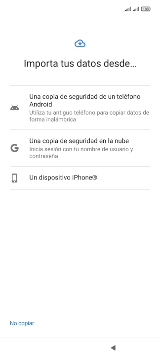 Pulsa la opción deseada y sigue las indicaciones de la pantalla para transferir contenido desde el otro teléfono y finalizar la activación de tu teléfono.