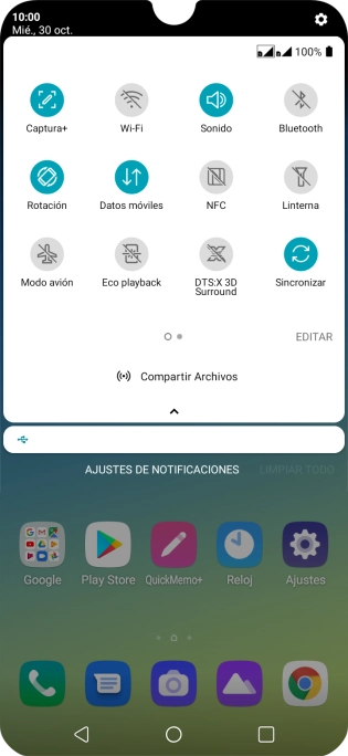 Pulsa el icono de datos móviles para activar o desactivar la función.