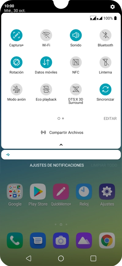 Pulsa el icono de datos móviles para activar o desactivar la función.