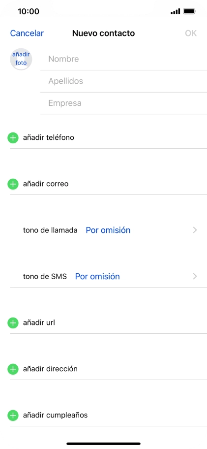 Pulsa Nombre e introduce el nombre.