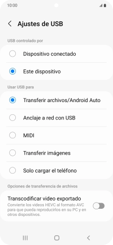 Pulsa Transferir archivos/Android Auto.
