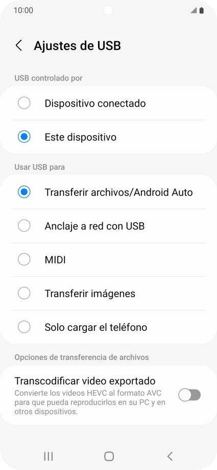 Pulsa Transferir archivos/Android Auto.