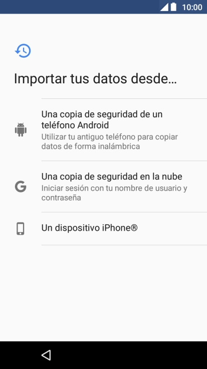 Pulsa la opción deseada y sigue las indicaciones de la pantalla para transferir contenido desde el otro teléfono y finalizar la activación de tu teléfono.