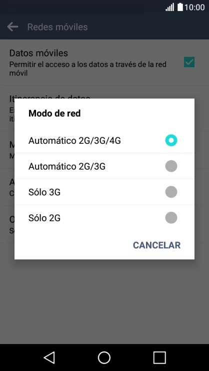 Pulsa el tipo de red deseado.
