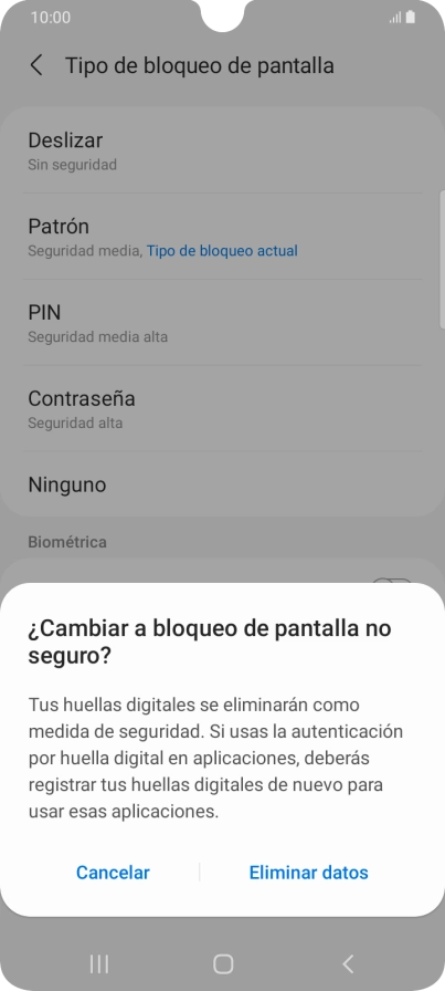 Pulsa Eliminar datos.