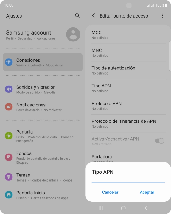 Introduce default y pulsa Aceptar.