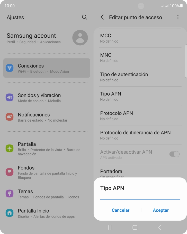 Introduce default y pulsa Aceptar.