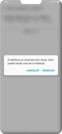 Pulsa REINICIAR. Espera unos instantes mientras el teléfono restablece la configuración predeterminada. Sigue las indicaciones de la pantalla para configurar el teléfono y dejarlo listo para su uso.