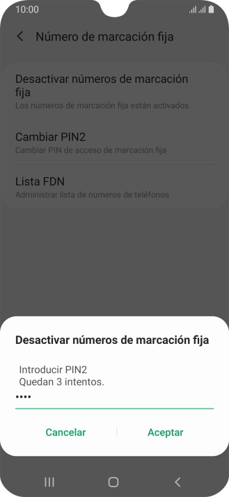 Introduce el código PIN2 y pulsa Aceptar.