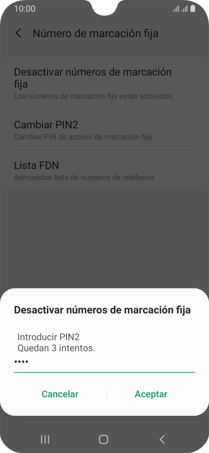Introduce el código PIN2 y pulsa Aceptar.