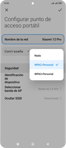 Pulsa WPA3-Personal para proteger la conexión wifi con una contraseña.