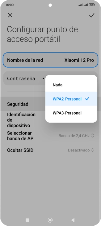 Pulsa WPA3-Personal para proteger la conexión wifi con una contraseña.