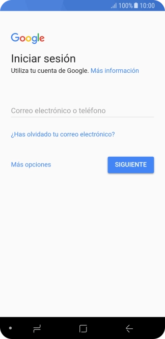 Si no tienes una cuenta de Google, pulsa Más opciones y sigue las indicaciones de la pantalla para ver cómo crear una cuenta nueva.